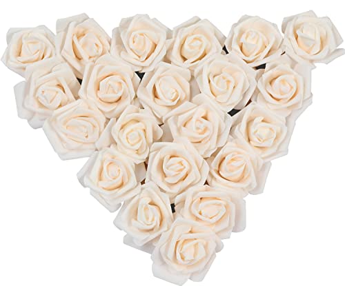 Ksnnrsng 50er Schaumrosen Künstliche Blumen Rosenköpfe Rosenblüten Foamrosen Brautstrauß DIY Party Hause Hochzeit Deko (50 Stück, Champagner) von Ksnnrsng