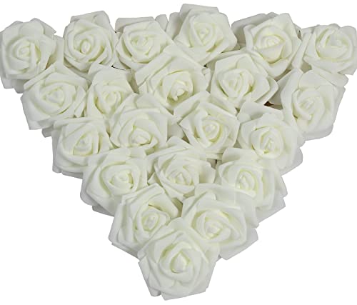 Ksnnrsng 50er Schaumrosen Künstliche Blumen Rosenköpfe Rosenblüten Foamrosen Brautstrauß DIY Party Hause Hochzeit Deko (50 Stück, Elfenbein) von Ksnnrsng