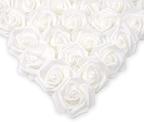 Ksnnrsng 50er Schaumrosen Künstliche Blumen Rosenköpfe Rosenblüten Foamrosen Brautstrauß DIY Party Hause Hochzeit Deko (50 Stück, Weiß) von Ksnnrsng