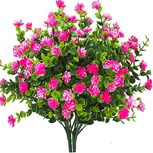 Ksnnrsng Künstliche Blumen,4 Stück Kunstblumen Grün UV-beständige Pflanzen Sträucher Unechte Blumen Innen Draussen für Zuhause Garten Braut Hochzeit Party Dekor (Rosa) von Ksnnrsng