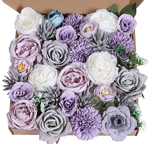 Ksnnrsng Künstliche Blumenköpfe Rosen Pfingstrosen Dahlien Blumen Köpfe Blütenköpfe Seidenblumen Kunstblumen für Party DIY Braut Hochzeit Blumenarrangements Combo Deko (Lila) von Ksnnrsng