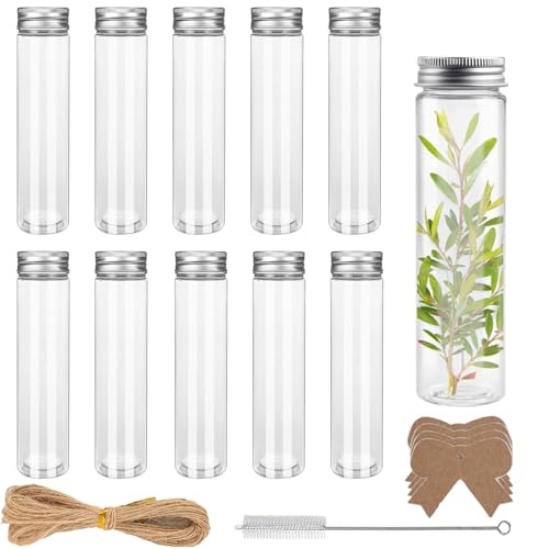Ksnowqi 12 Stück 110ml Reagenzglas Kunststoff Schraubverschluss, Reagenzgläser Plastik mit Deckel, Sensorik Flaschen, Kunststoff Reagenzgläser, Plastikröhrchen für Blumen Süßigkeiten Perlen 44 von Ksnowqi