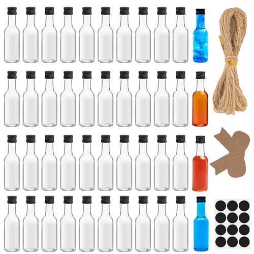 Ksnowqi 44 Stück Kleine Flaschen zum Befüllen 25 ml, Mini Fläschchen Likörflaschen, Shot Flaschen zum Befüllen Kunststoff, Schnapsflaschen mit Schwarzem Deckel für Hochzeiten, Party, Weihnachten von Ksnowqi