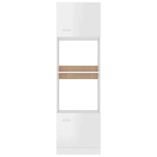 Ksodgun Küchenschrank mit Tür, Schublade, Mikrowelle für ESS- und Wohnzimmer, 60x57x207 cm, Hochglanzweiß von Ksodgun