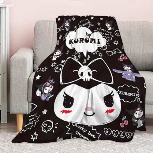 Decke mit Kuromi, Süß Kinder Animation Fleecedecke Super Sanft Fernseher Blankets Warm Flanell Personalisierte Kuscheldecke Cartoon Pflegeleicht, Warm, Gemütlich, Langlebig von Ksopsdey