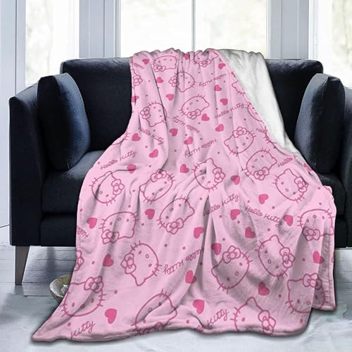 Ksopsdey Hello Kit-ty Kuscheldecke Cartoon Hello Kit-ty Decke Flauschig Hello Kit-ty 3D Anime Kuscheldecke für Couch Blanket, Warme Super Weiche Decke Schlafdecke Sofadecke Reisedecke 100 * 150cm B von Ksopsdey