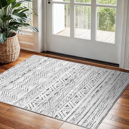 Waschbarer Eingangsbereich Teppich: Marokkanischer kleiner Läufer für Flur, weich, modern, rutschfest, mit Gummi-Rückseite, niedriger Flor, dünner Bodenteppich für Küche, Badezimmer, Schlafzimmer von Ksrau