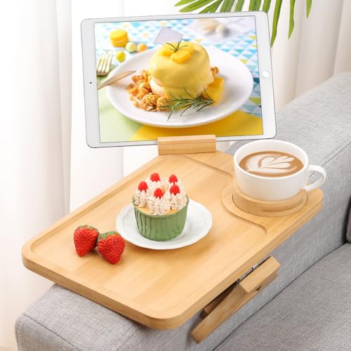 Kssiaz Couch-Armlehne Tablett, Couch Arm Tisch mit 360° Rotierenden Telefonhalter und Tassenhalter, Sofa Armablage für Einfachen Zugang, Couchbecherhalter für Snacks, Telefon, Steuerung, Becher von Kssiaz