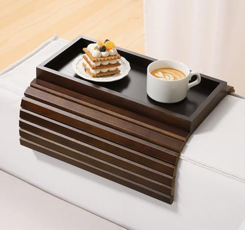 Kssiaz Sofatablett Armlehne, Bambus Sofa Tablett Sofa Ablage, Faltbares Couch Tablett Armlehne, Rutschfestes Sofa Armlehnentablett Sofatablett mit Getränkehalter für Snacks/Handy/Tassen, Braun von Kssiaz