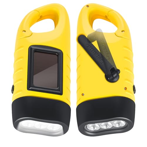 Kssvzz 2 Stück kurbeltaschenlampe, LED Solar Taschenlampe mit Karabinerhaken, Wasserdicht dynamo taschenlampe für Camping, Stromausfällel, Outdoor von Kssvzz