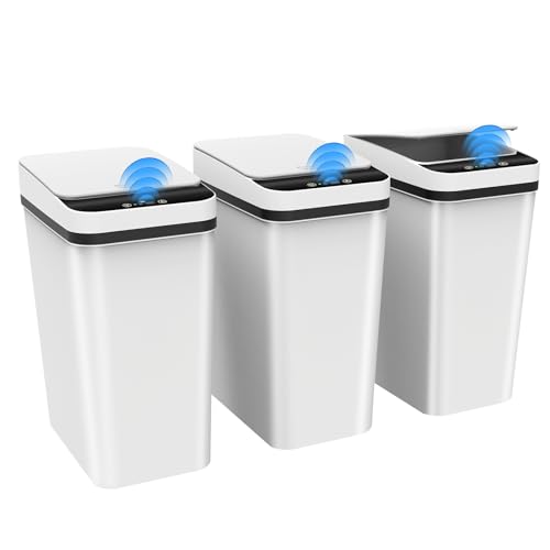 Kssvzz 3er Set Sensor Mülleimer, 10L Elektrischer Mülleimer mit Sensor, Mülleimer Bad mit Deckel Flip, Automatischer Mülleimer für Büro/Badezimmer/Küchen/Schlafzimmer (Weiß) von Kssvzz