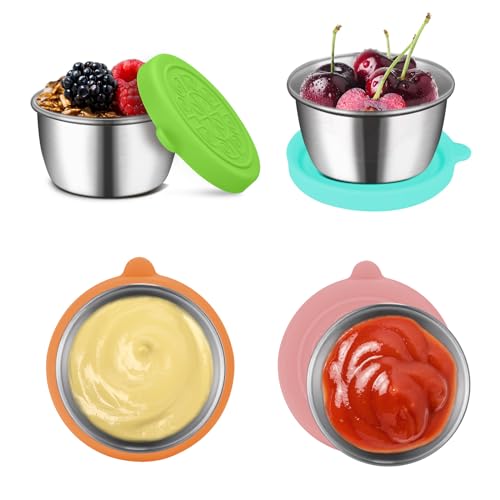 Kssvzz 4 Stück Dressing Behälter, 70ml/2.3oz Auslaufsichere Bento Box Zubehör, 304 Edelstahl Salatdressing Behälter mit Silikon Deckel, BPA-frei, Wiederverwendbare Mini Saucen behälter, Snack Behälter Kssvzz 4 Stück Dressing Behälter, 70ml/2.3oz Auslaufsichere Bento Box Zubehör, 304 Edelstahl Salatdressing Behälter mit Silikon Deckel, BPA-frei, Wiederverwendbare Mini Saucen behälter, Snack Behälter von Kssvzz