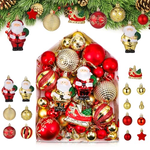 Kssvzz 72er Set Weihnachtskugeln Plastik Rot Gold, Christbaumkugeln Kunststoff Weihnachtsbaum Deko, Weihnachtsbaumkugeln mit Aufhänger, Glänzend Glitzernd Matt Weihnachtsbaum Kugeln Christbaumschmuck von Kssvzz