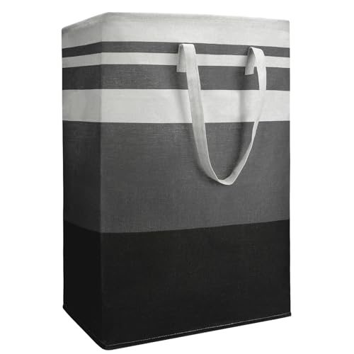 Kssvzz 75L Wäschekorb, Rechteckig Waschekorbsammler Wäschesortierer aus Stoff, zusammenfaltbar, mit abnehmbaren Halterungen, 40 x 30 x 60 cm, Gestreift Schwarz Weiß Grau von Kssvzz