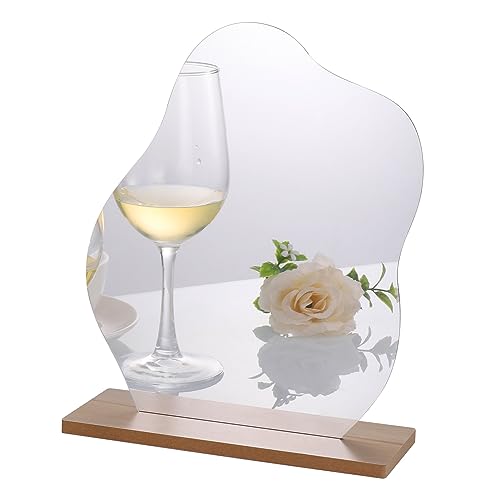 Kssvzz Acrylic Irregular Makeup Mirror, Kosmetikspiegel mit Holzsockel, ästhetischer Spiegel für Schlafzimmer Wohnzimmer Hotels Zimmer Deko Aesthetic von Kssvzz