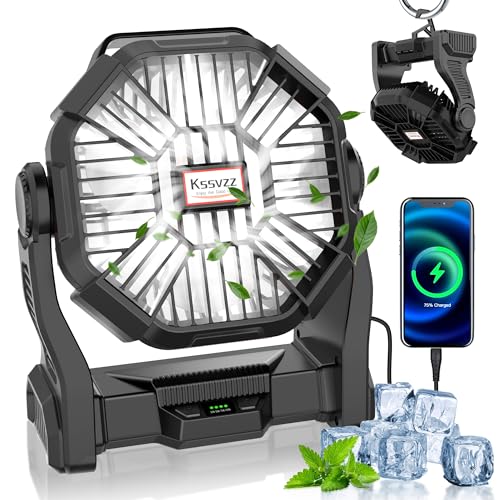 Kssvzz Camping Ventilator mit LED-Licht, 36 Stunden Ventilator Akku 10400mAh mit Typ-C Eingang USB Ausgang, 4 Stufiger Zelt ventilator mit Haken für Outdoor Picknick Zuhause Büros, Schwarz Kssvzz Camping Ventilator mit LED-Licht, 36 Stunden Ventilator Akku 10400mAh mit Typ-C Eingang USB Ausgang, 4 Stufiger Zelt ventilator mit Haken für Outdoor Picknick Zuhause Büros, Schwarz von Kssvzz