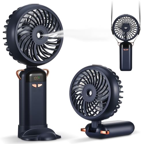 Kssvzz Handventilator mit Wasserkühlung, Tragbarer Mini Ventilator mit LCD Display & 5 Stufen, USB Ventilator Wiederaufladbar, Faltbarer Ventilator Klein für Reisen Büro Zuhause (Blau) von Kssvzz