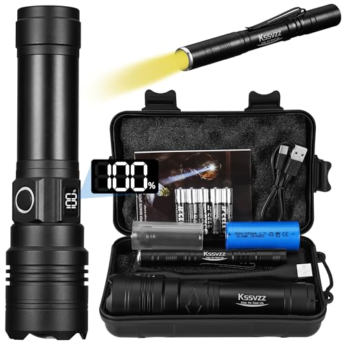 Kssvzz Taschenlampe LED USB C Aufladbar, 500000 Lumen LED Taschenlampe Extrem Hell, Starke Taktische Taschenlampe mit 5 Lichtmodi, Fashlight Torch IPX7 Wasserdicht für Camping, Outdoor, Notfäll von Kssvzz