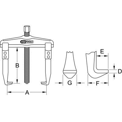 Universal-Abzieher 2-armig mit verlängertem Haken, 50-160mm von Kstools