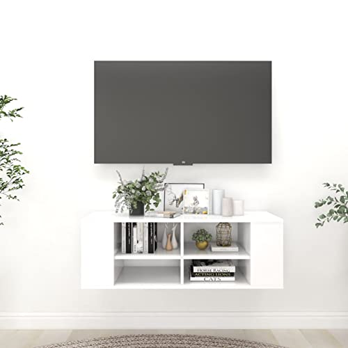 Kstyhome TV-Wandschrank, TV Konsole, TV Lowboard, Fernsehschrank, TV Board, für Wohnzimmer Schlafzimmer,TV-Regal, Weiß 102x35x35 cm Spanplatte von Kstyhome