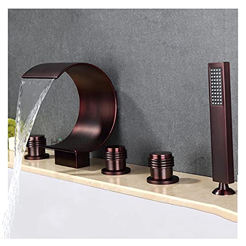 Ksunun Badewannenarmatur Wasserfall Wannenmischer ORB Messing Brausebatterie Mit Handbrause Duscharmatur 3 Griff 5 Löcher Deck Badezimmer Armatur Badewanne Ksunun Badewannenarmatur Wasserfall Wannenmischer ORB Messing Brausebatterie Mit Handbrause Duscharmatur 3 Griff 5 Löcher Deck Badezimmer Armatur Badewanne von Ksunun