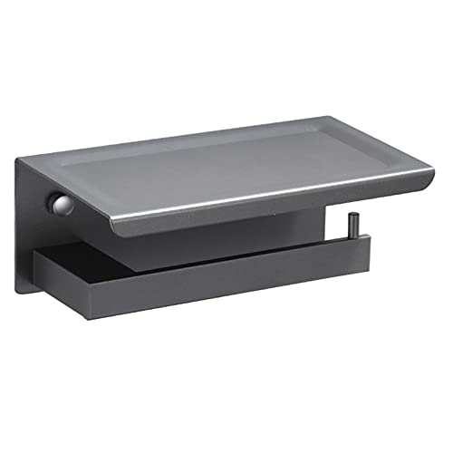 Ksunun Toilettenpapierhalter Mit Ablage, Aluminium Grau Klopapierhalter Wandmontage Selbstklebend Klorollenhalter Ohne ​Bohren/Bohren Papierrollenhalter,A von Ksunun
