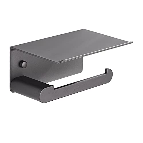 Ksunun Toilettenpapierhalter Mit Ablage, Aluminium Grau Klopapierhalter Wandmontage Selbstklebend Klorollenhalter Ohne ​Bohren/Bohren Papierrollenhalter,B von Ksunun