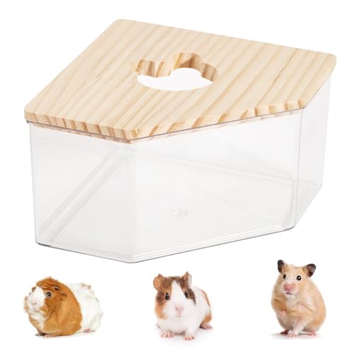 Ksvaye Hamster Sandbad Transparenter Acryl Duschraum Hamster-Badewanne Box Hamster Toilette Sandbad Container Toilette Hamster Zubehör mit Holzdeckel für Mäuse, Lemminge, Rennmäuse, 13 * 13 * 8cm von Ksvaye