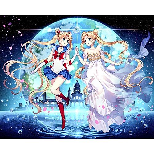 Kswlkj 5D DIY Diamant Malen nach Zahlen Kit Sailor Moon komplettes Kreuzstich-Set,Diamantmalerei-Sets,Strassstein-Stickerei,Diamantkunst 40x60cm Neujahrsgeschenk von Kswlkj