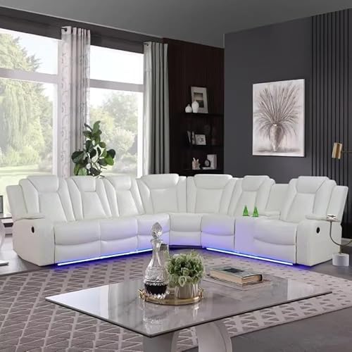 KswyyuwxgqI Elektrischer elektrischer Liegestuhl, Sektionalsofa, PU-Leder, Wohnzimmermöbel, Sofa, luxuriöses weißes Leder, Liegestuhl, Sektionalcouch, L-förmige Sofas mit LED-Lichtern (weiß) von KswyyuwxgqI