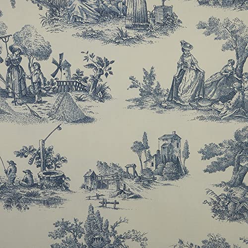 Kt KILOtela - Harz-Canvas-Stoff, Bio-Baumwolle, schmutzabweisend, wasserdicht, waschbar, Tischdecke, Kissen, 140 cm breit, Länge zur Auswahl von 50 in 50 cm, Toile de Jouy, Blau von Kt KILOtela