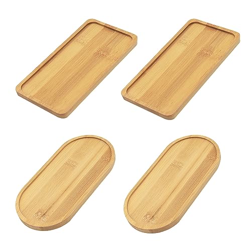 KtbeYTi 4 Stück Bambus Untersetzer 17.5 cm x 8.8 cm Rechteckig Ovale Bio Bambus Serviertablett Bamboo Tray, Tassenuntersetzer für Tee Kaffee Kuchen von KtbeYTi