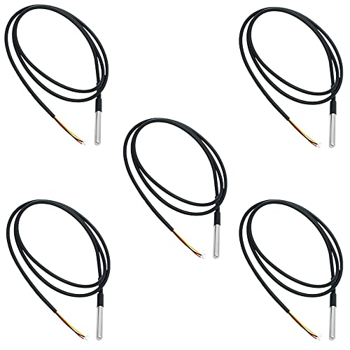 KtbeYTi 5 Stücke ​DS18B20 Temperatursensor, Wasserdicht Temperaturfühler, 1 Meter Temperatur Sensor Kabel, Temperatur -55 ° C bis + 125 ° C Genaue Ablesung von KtbeYTi