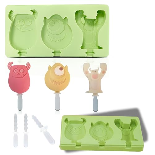 Ktchnhlprz Eis am Stiel Form 2er-Set, Eisform, Stieleisform, Eis selber machen, süße Monster, wiederverwendbare Stiele, Kinder, DIY, perfekt für den Sommer von Ktchnhlprz