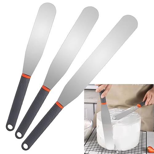 Ktchnhlprz Tortenspatel, 3er Set, angenehmer Silikongriff, 15cm - 20cm – 25cm, für dekorative Kuchen und Torten, Streichpalette, Edelstahl von Ktchnhlprz