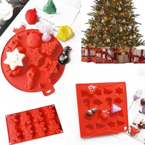 Ktchnhlprz Weihnachtsförmchen, 3er Set, Silikon, Backform, Dekoration, Schneemann, Weihnachtsbaum, Christkugel, Keksform, Schokoladenform, Pralinen von Ktchnhlprz