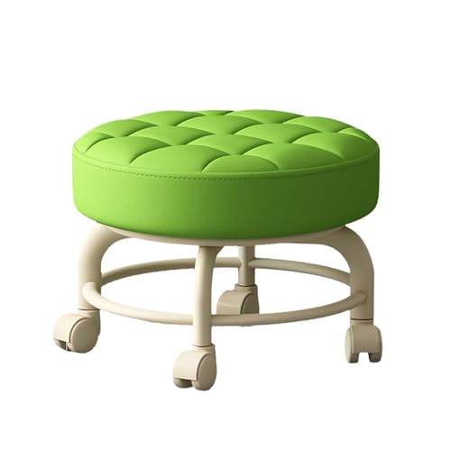 360° Drehbarer Niedriger Roller Sitzhocker Fauler Hausarbeitshocker Runde Kinder Stabiler Leichter Schwerlast Pulley Niedriger Hocker PU Leder Kleiner Hocker Fußhock Green von Ktrezs