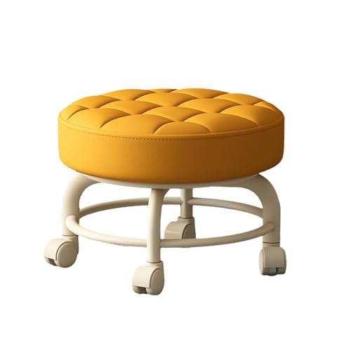 360° Drehbarer Niedriger Roller Sitzhocker Fauler Hausarbeitshocker Runde Kinder Stabiler Leichter Schwerlast Pulley Niedriger Hocker PU Leder Kleiner Hocker Fußhock Orange von Ktrezs