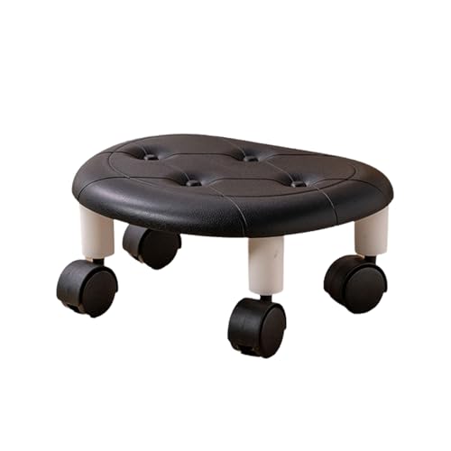 Ktrezs 360° Drehstuhl Niedriger Hocker Mit 4-Rädern, Rollender Plastikhocker Rollt Kleiner Hocker Imitiert Lederhocker Art Für Haushaltswohnzimmer Home Office Black von Ktrezs