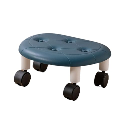 Ktrezs 360° Drehstuhl Niedriger Hocker Mit 4-Rädern, Rollender Plastikhocker Rollt Kleiner Hocker Imitiert Lederhocker Art Für Haushaltswohnzimmer Home Office Blue von Ktrezs