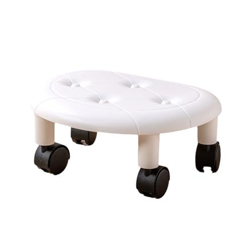Ktrezs 360° Drehstuhl Niedriger Hocker Mit 4-Rädern, Rollender Plastikhocker Rollt Kleiner Hocker Imitiert Lederhocker Art Für Haushaltswohnzimmer Home Office White von Ktrezs