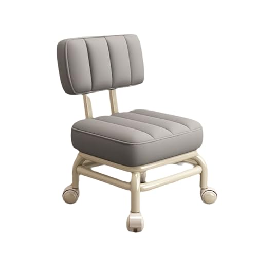 Ktrezs 360° Rollhocker Mit Rückenlehne, Leder Low Rolling Sitzstuhl, Rolling Hocker Stuhl Mit Universalrädern Stepstool Low Square Rolling Hocker Mit Rädern Für Haus Oder B Gray von Ktrezs
