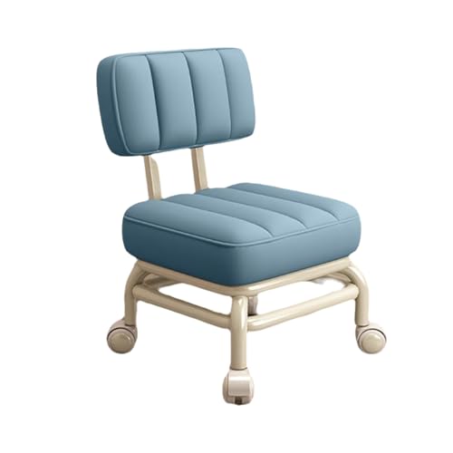 Ktrezs 360° Rollhocker Mit Rückenlehne, Leder Low Rolling Sitzstuhl, Rolling Hocker Stuhl Mit Universalrädern Stepstool Low Square Rolling Hocker Mit Rädern Für Haus Oder B Light Blue von Ktrezs