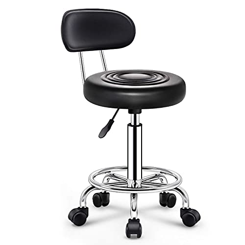 Ktrezs Black Round Rolling Stools Mit Verstellbarer Hydraulischer Rollhocker Im Rückenlehne Mit Rädern Für Massagesalonbüro (Rollen, Scheiben, Spikes) A von Ktrezs