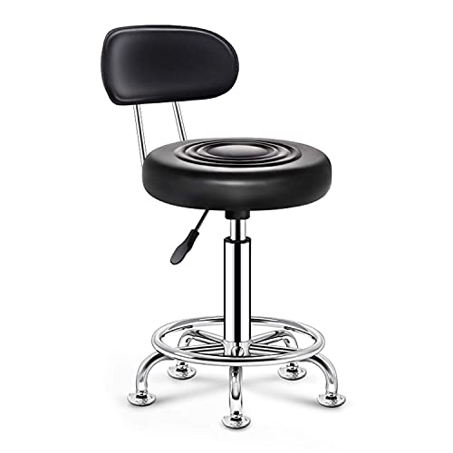 Ktrezs Black Round Rolling Stools Mit Verstellbarer Hydraulischer Rollhocker Im Rückenlehne Mit Rädern Für Massagesalonbüro (Rollen, Scheiben, Spikes) B von Ktrezs