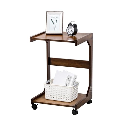 Ktrezs C-förmiger Endtisch-Sofa-Tisch Mit Rollenden Rollen, Walnussholz-Couch Aufbewahrung Seitentisch, Rechteck 2 Stufen Couchtisch Snack Schreibtisch TV-Tablett Tisch Für Brown-S von Ktrezs