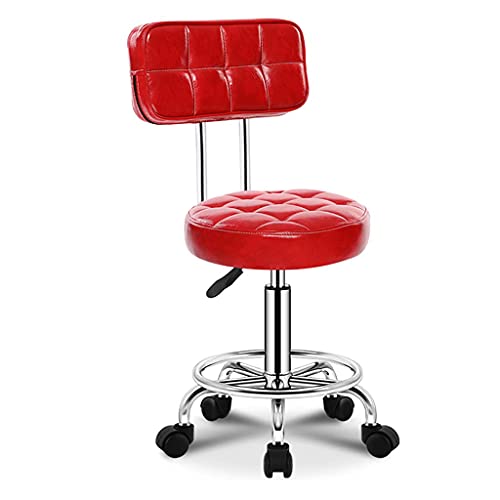 Ktrezs Deluxe Round Schwenk Salonhocker Stuhl Mit Rückenstützenhöhe Verstellbarer Rollhock Mit Rückenlehne Für Beauty Barber Tattoo Drafting Medical-10 Farben red von Ktrezs