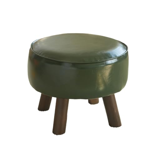 Ktrezs Fußhocker Round Pouf Ottomane, 30/35 cm Leder Fußruhe mit Nicht skidischen Holzbeinen, kleine Foolstool-Osmanen für Couch, Sofa Footstütze Step Stool für Wohnzimmer Green-30cm von Ktrezs