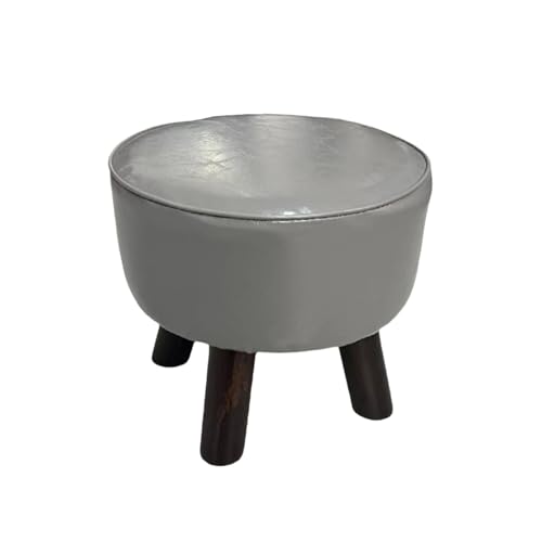 Ktrezs Fußhocker Round Pouf Ottomane, 30/35 cm Leder Fußruhe mit Nicht skidischen Holzbeinen, kleine Foolstool-Osmanen für Couch, Sofa Footstütze Step Stool für Wohnzimmer Grey-35cm von Ktrezs