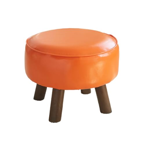 Ktrezs Fußhocker Round Pouf Ottomane, 30/35 cm Leder Fußruhe mit Nicht skidischen Holzbeinen, kleine Foolstool-Osmanen für Couch, Sofa Footstütze Step Stool für Wohnzimmer Orange-30cm von Ktrezs
